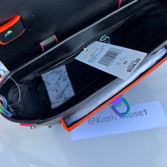 Michael Kors Manhattan Satchel Medium Leather Contrast trim Satchel Black - Picture 10 of 11